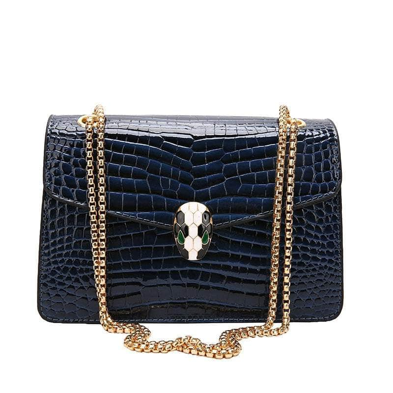 Elegant Croc Skin Leather Bag Blue