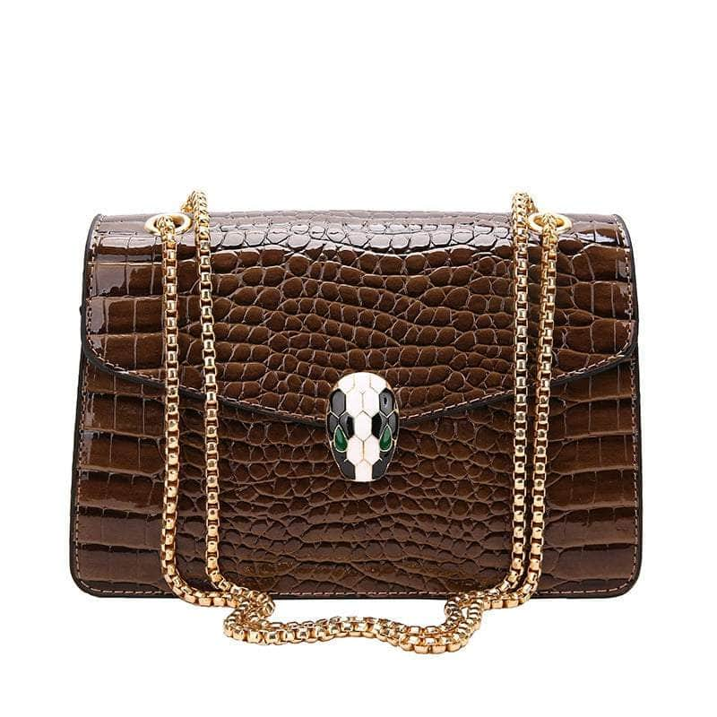 Elegant Croc Skin Leather Bag Brown