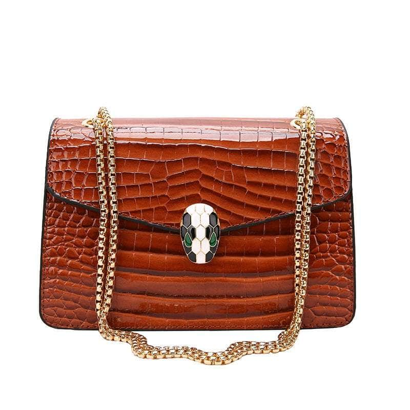 Elegant Croc Skin Leather Bag Cinnamon