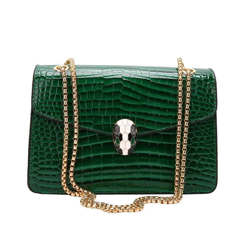 Elegant Croc Skin Leather Bag Green