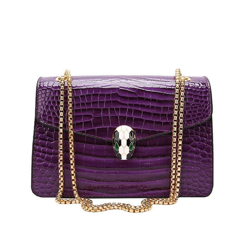 Elegant Croc Skin Leather Bag Purple