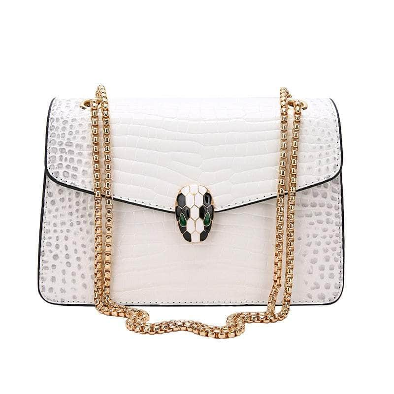 Elegant Croc Skin Leather Bag White