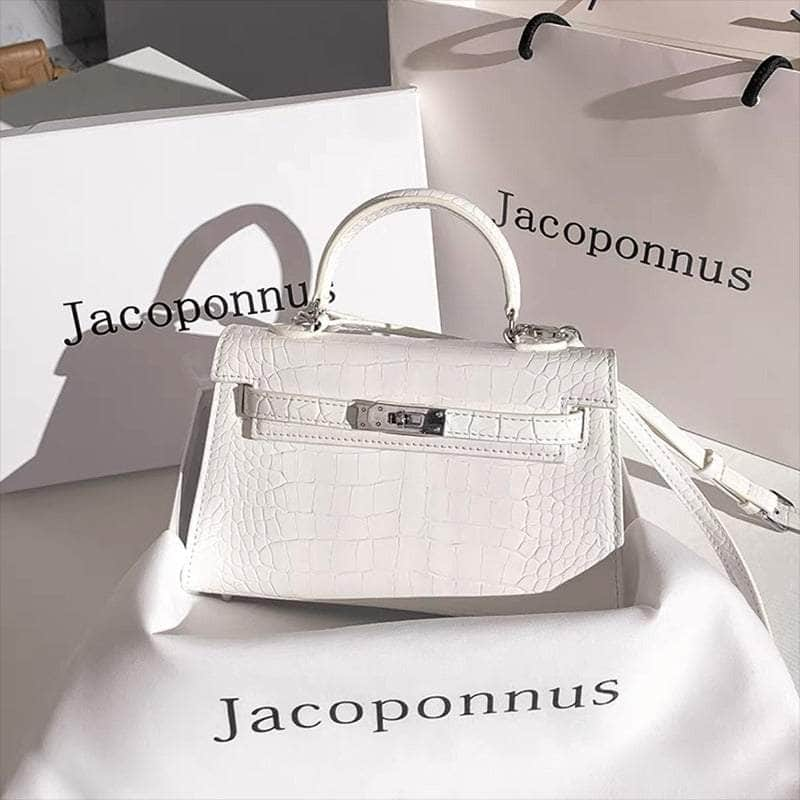 Elegant Croc Skin Leather Crossbody Handbag White