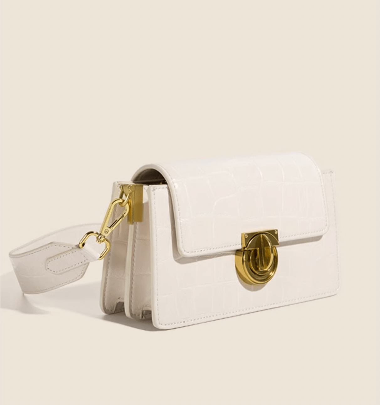 Elegant Crocodile Pattern Crossbody Flap Bag Ivory