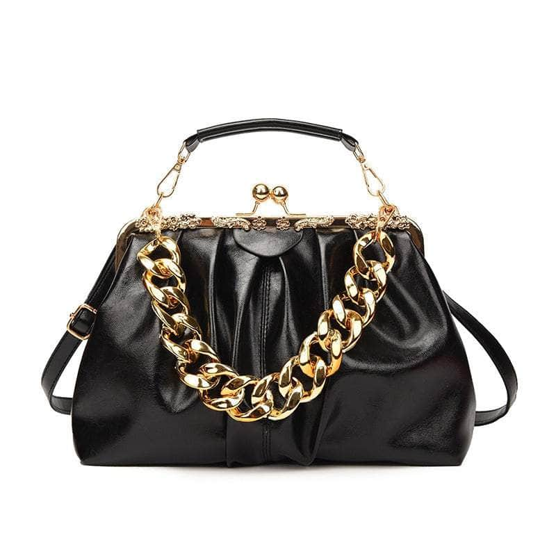 Elegant Crossbody Handbag with Gold Accent Black