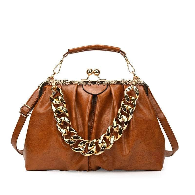 Elegant Crossbody Handbag with Gold Accent Brown