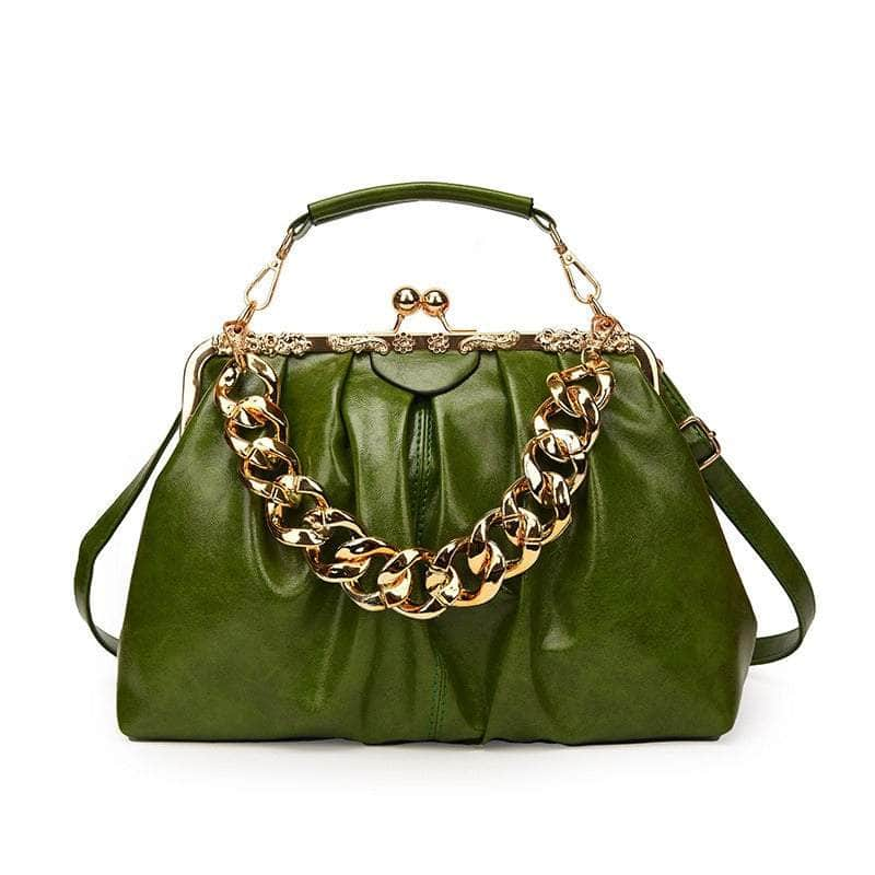 Elegant Crossbody Handbag with Gold Accent Green