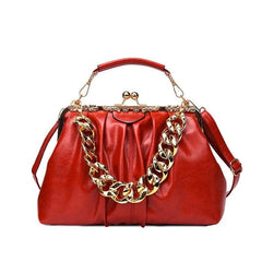 Elegant Crossbody Handbag with Gold Accent Red