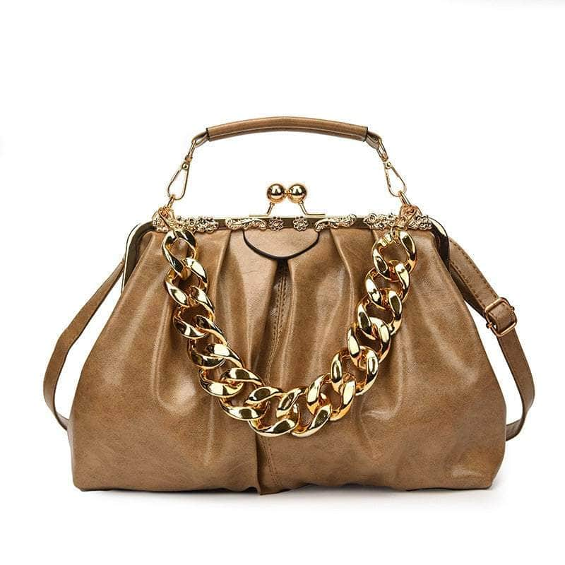 Elegant Crossbody Handbag with Gold Accent Tan