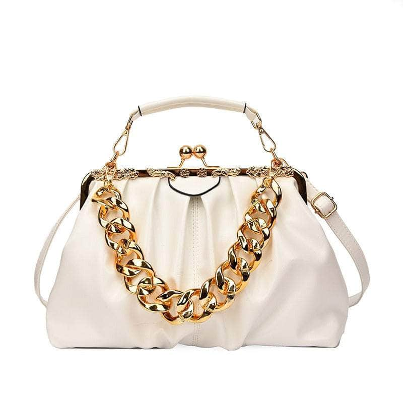 Elegant Crossbody Handbag with Gold Accent White