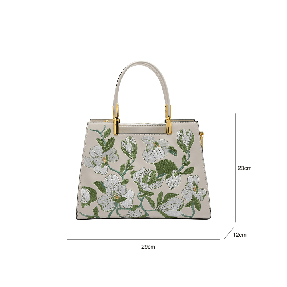 Elegant Crossbody Leather Handbag with Flowery Detail