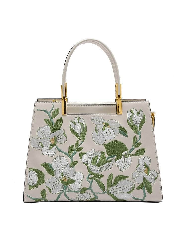 Elegant Crossbody Leather Handbag with Flowery Detail