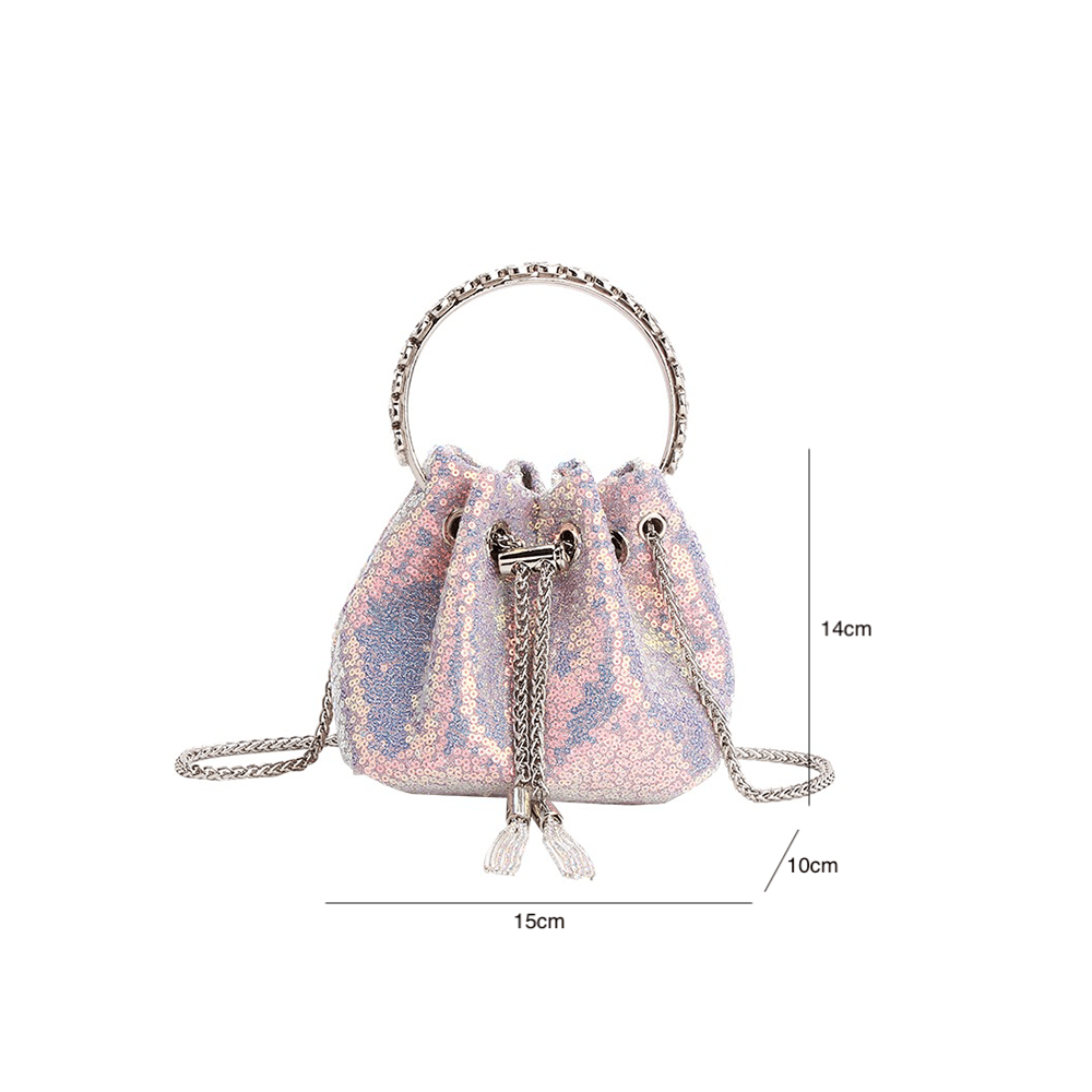 Elegant Crystal Embellished Sequin Bucket Bag