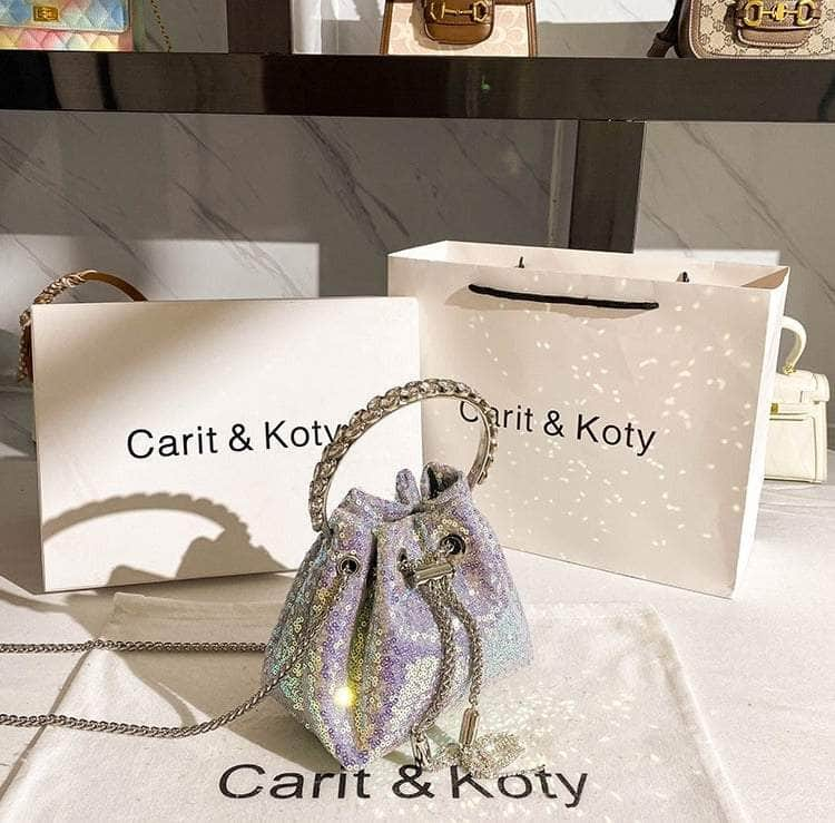 Elegant Crystal Embellished Sequin Bucket Bag