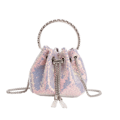 Elegant Crystal Embellished Sequin Bucket Bag