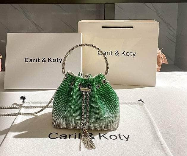 Elegant Crystal Rhinestone Drawstring Bag Green