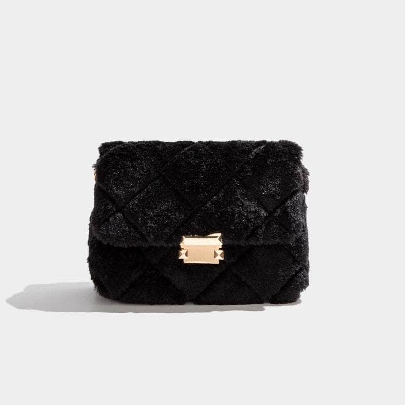 Elegant Faux Fur Soft Crossbody Purse Black