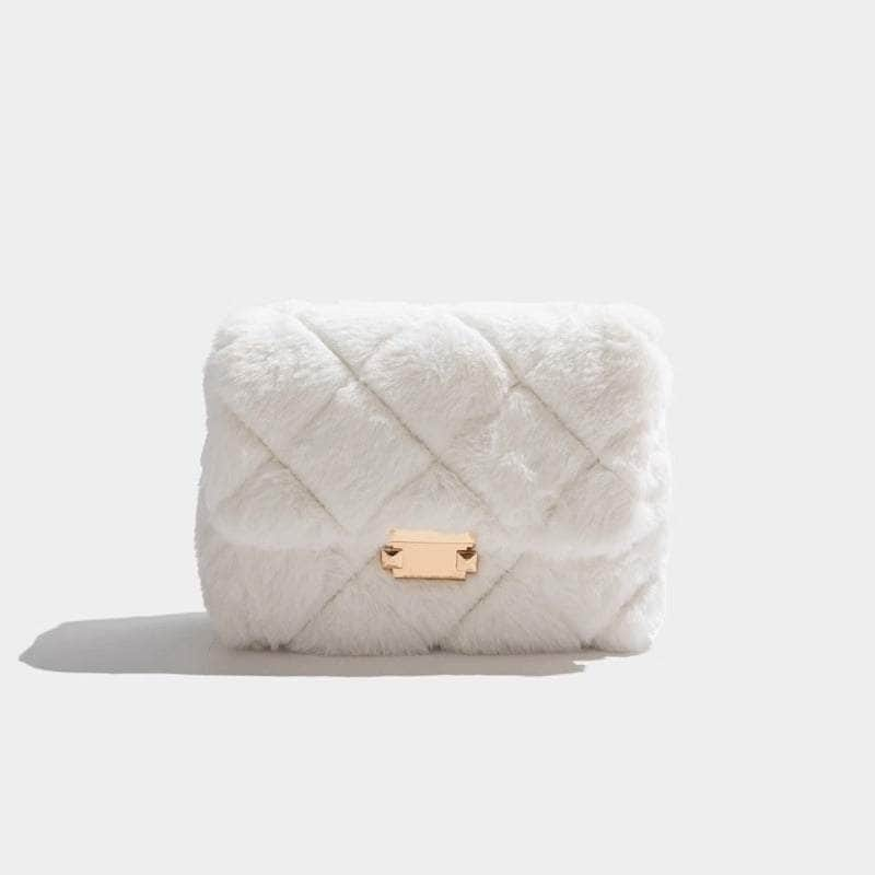 Elegant Faux Fur Soft Crossbody Purse Ivory