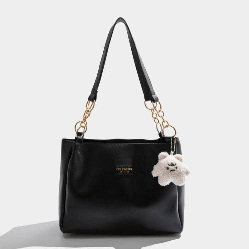 Elegant Faux Leather Shoulder Tote Handbag Black