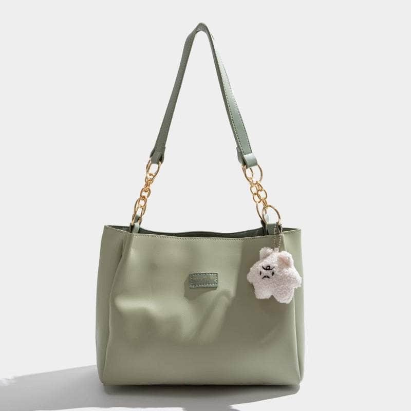 Elegant Faux Leather Shoulder Tote Handbag Green