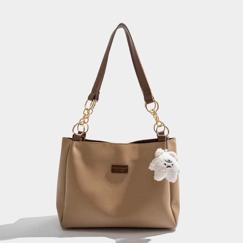 Elegant Faux Leather Shoulder Tote Handbag Tan