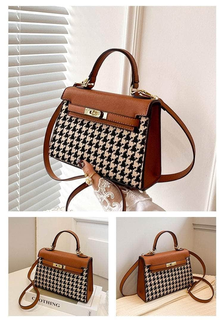 Elegant Houndstooth Shoulder Handbag