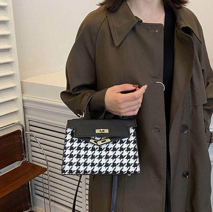 Elegant Houndstooth Shoulder Handbag