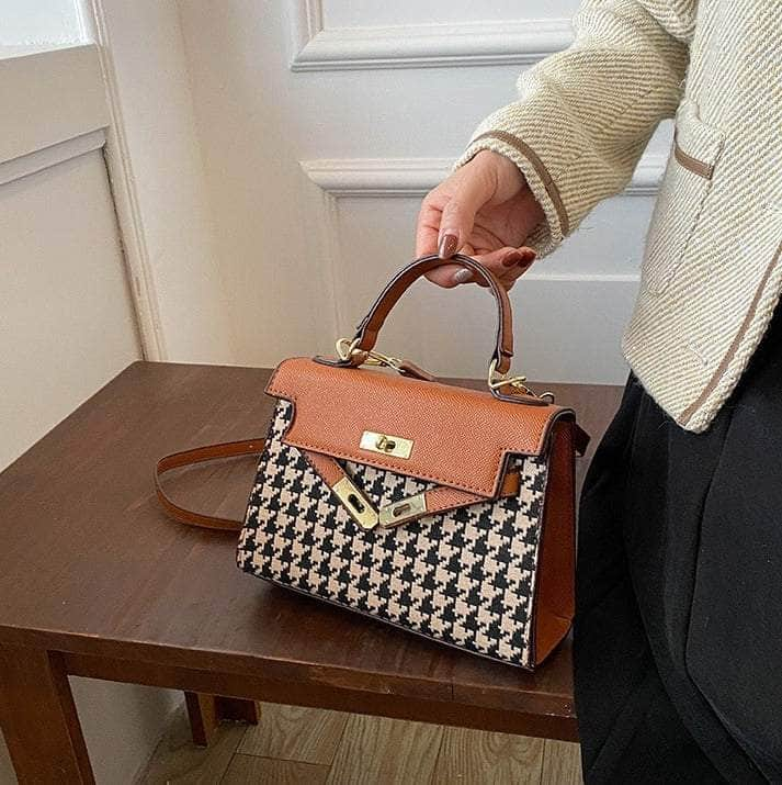 Elegant Houndstooth Shoulder Handbag