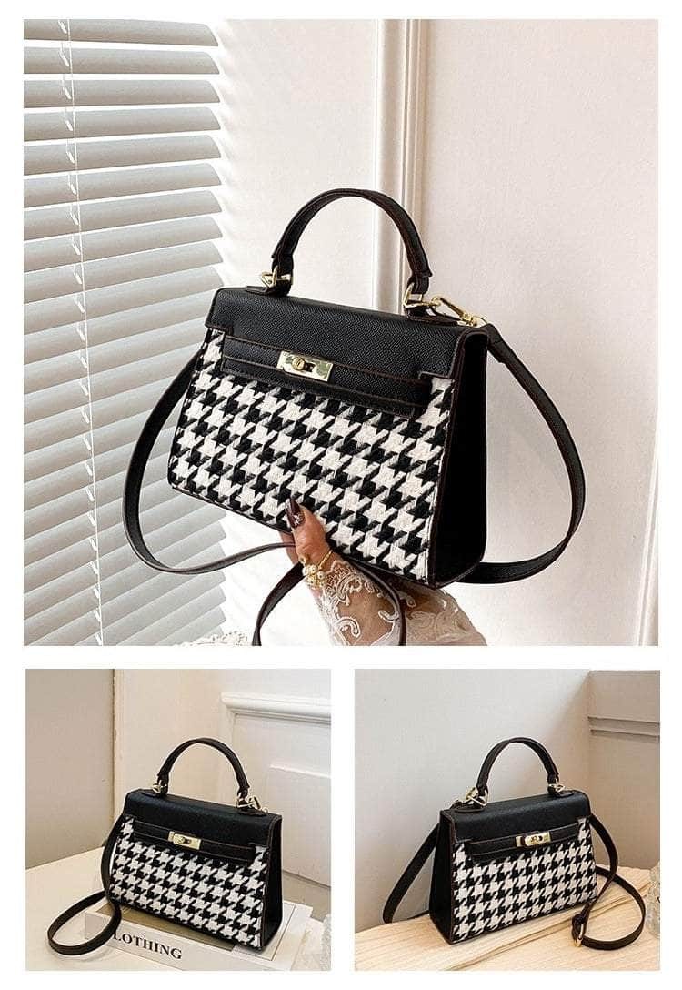 Elegant Houndstooth Shoulder Handbag