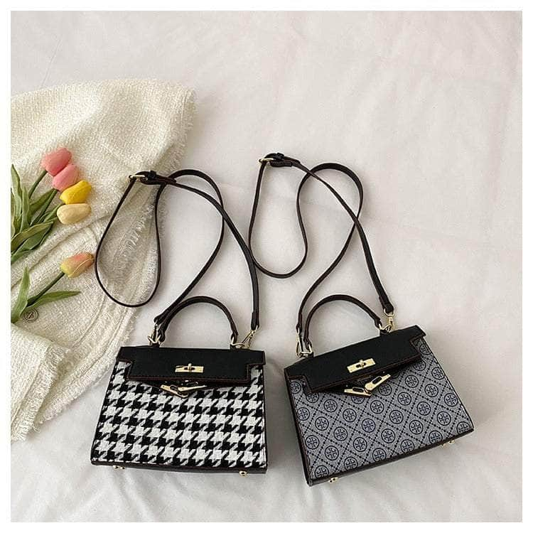 Elegant Houndstooth Shoulder Handbag