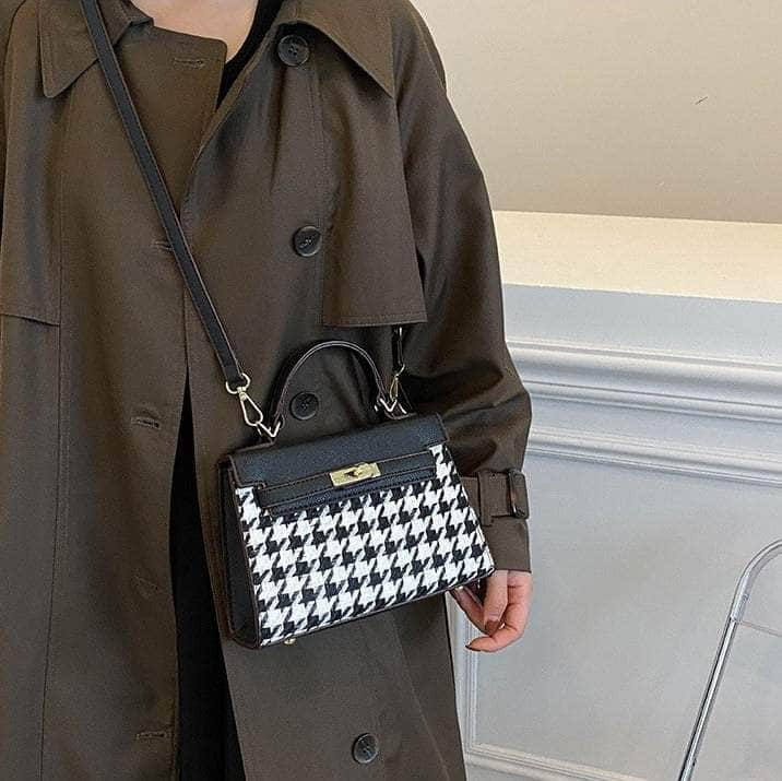 Elegant Houndstooth Shoulder Handbag