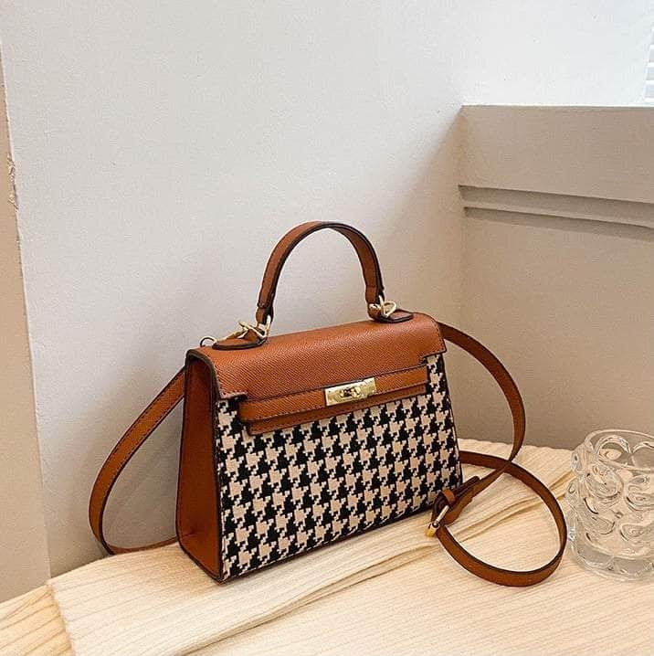 Elegant Houndstooth Shoulder Handbag