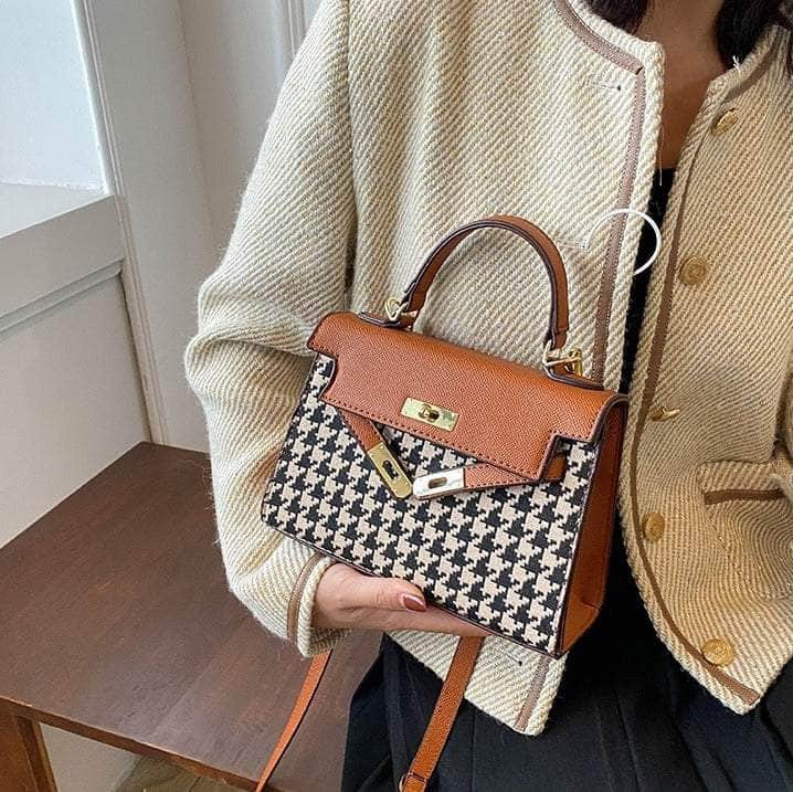 Elegant Houndstooth Shoulder Handbag