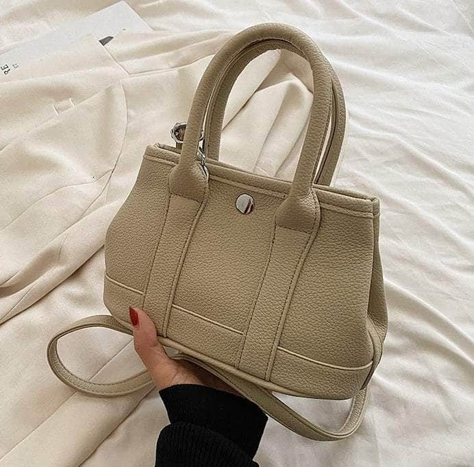 Elegant Litchi Grain Tote Crossbody Bag Beige