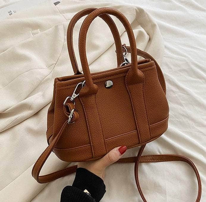 Elegant Litchi Grain Tote Crossbody Bag Brown