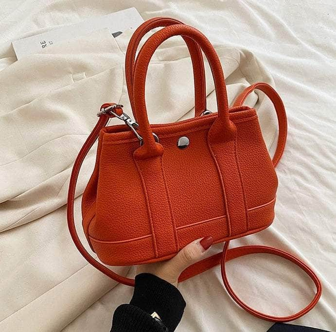 Elegant Litchi Grain Tote Crossbody Bag Orange