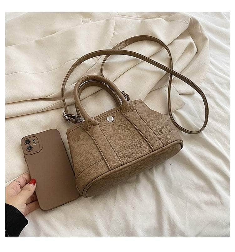 Elegant Litchi Grain Tote Crossbody Bag Tan