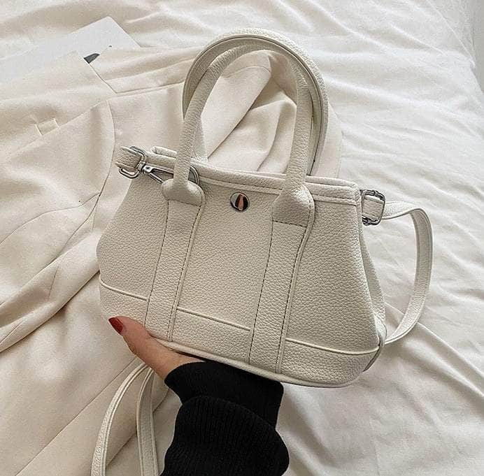 Elegant Litchi Grain Tote Crossbody Bag White