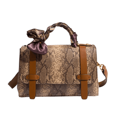 Elegant Reptile Skin Crossbody Handbag with Scarf Accent