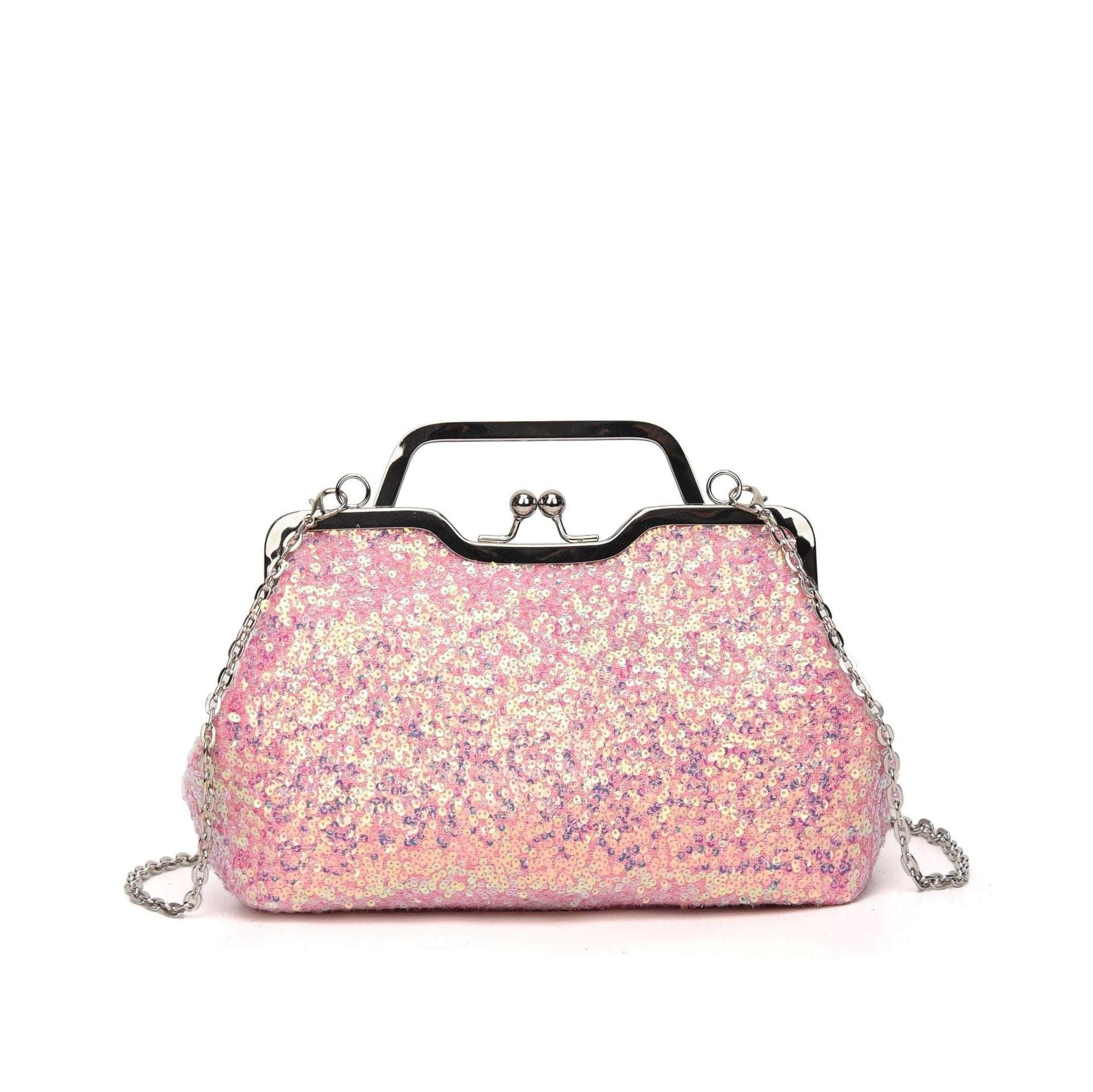 Elegant Sequin Chain Clutch Bag Pink