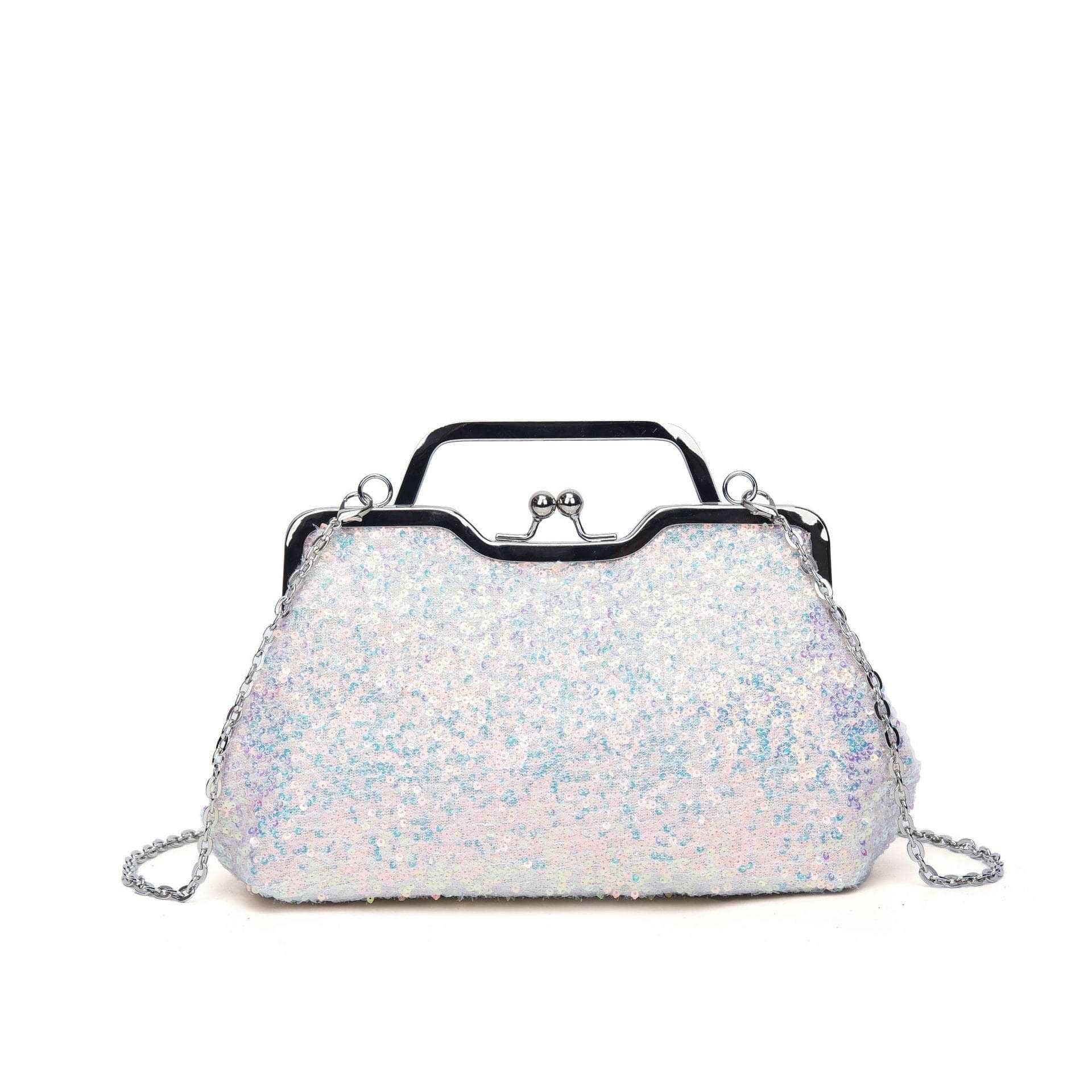 Elegant Sequin Chain Clutch Bag White