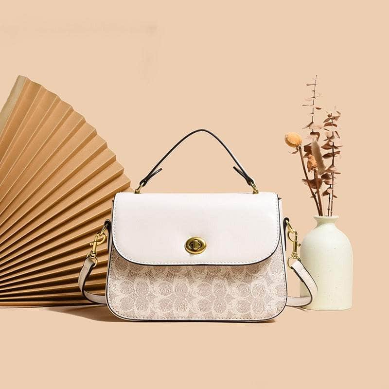 Elegant Signature Canvas Top Handle Handbag Ivory