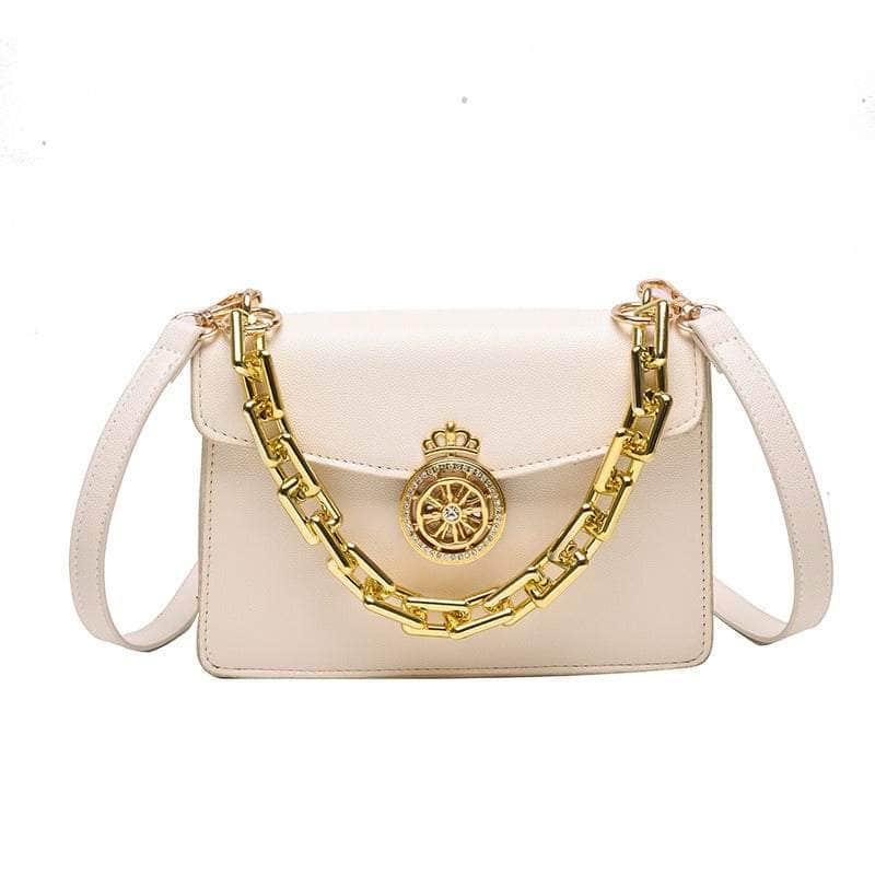 Elegant Square Mini Shoulder Bag with Chain Strap Beige