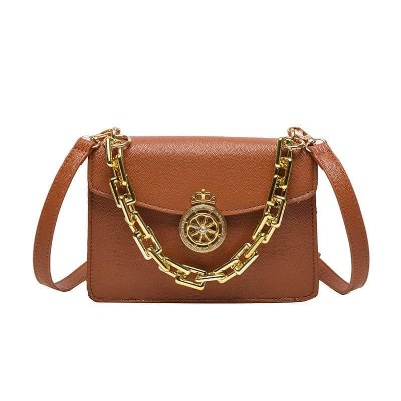 Elegant Square Mini Shoulder Bag with Chain Strap Brown