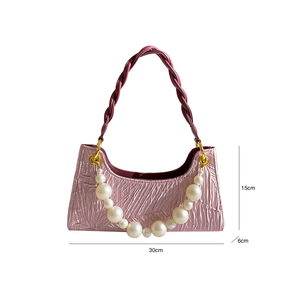 Elegant Top Handle Leather Bag with Beaded Accent