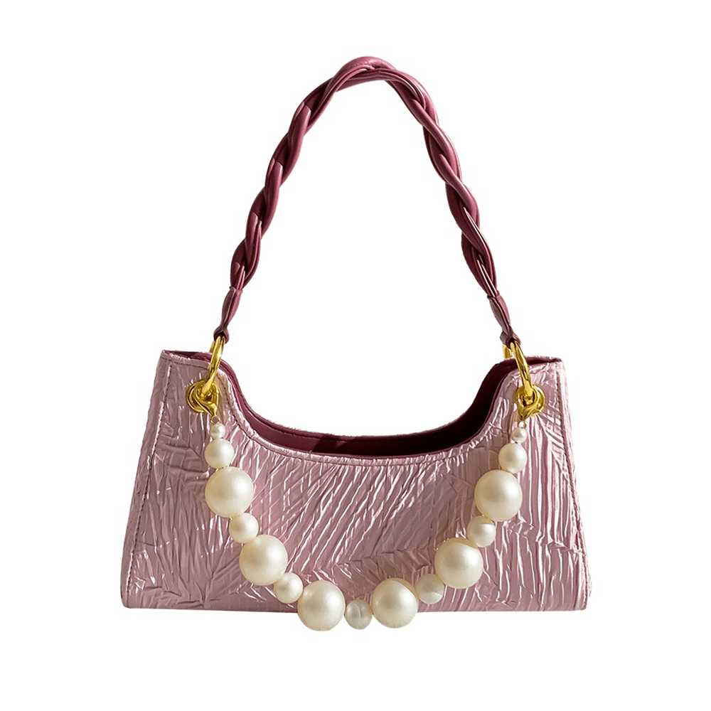 Elegant Top Handle Leather Bag with Beaded Accent