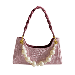 Elegant Top Handle Leather Bag with Beaded Accent