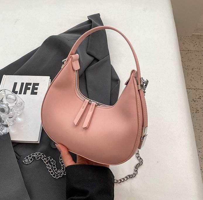 Elegant Underarm Crossbody Crescent Handbag Pink