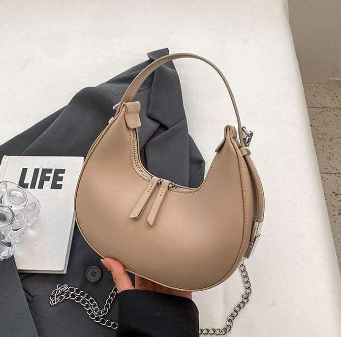 Elegant Underarm Crossbody Crescent Handbag Tan