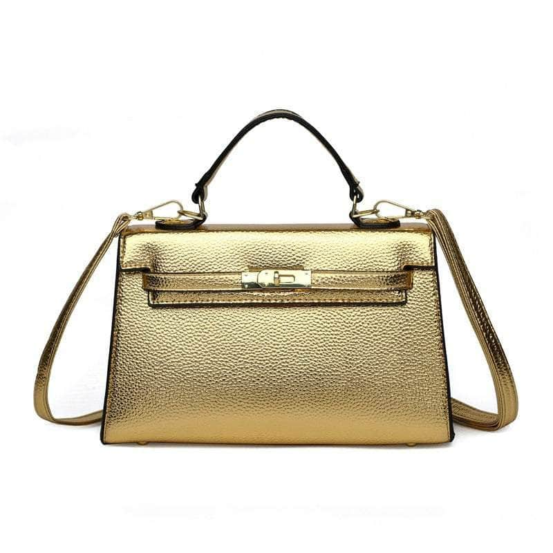 Elegant Vegan Leather Crossbody Shoulder Handbag Gold